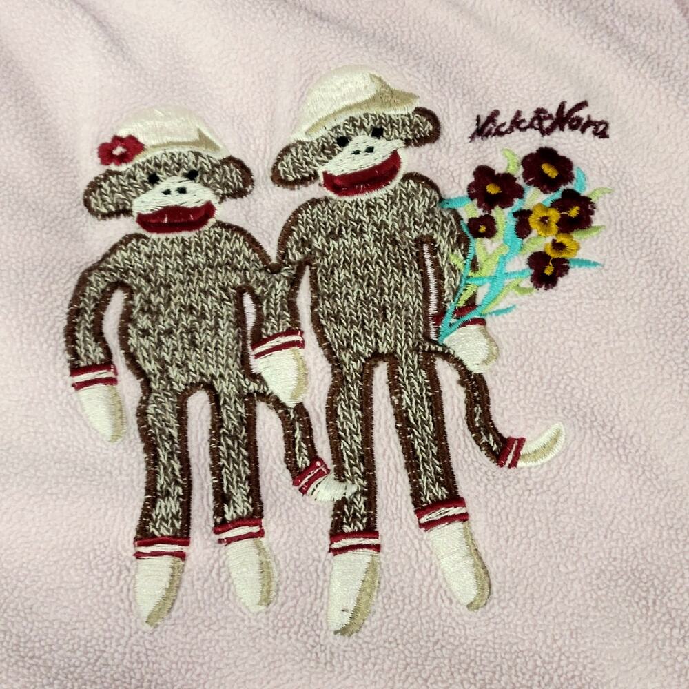 Nick & Nora Vintage Pajama Bottoms Pink Sock Monkey Size XL - Picture 3 of 7